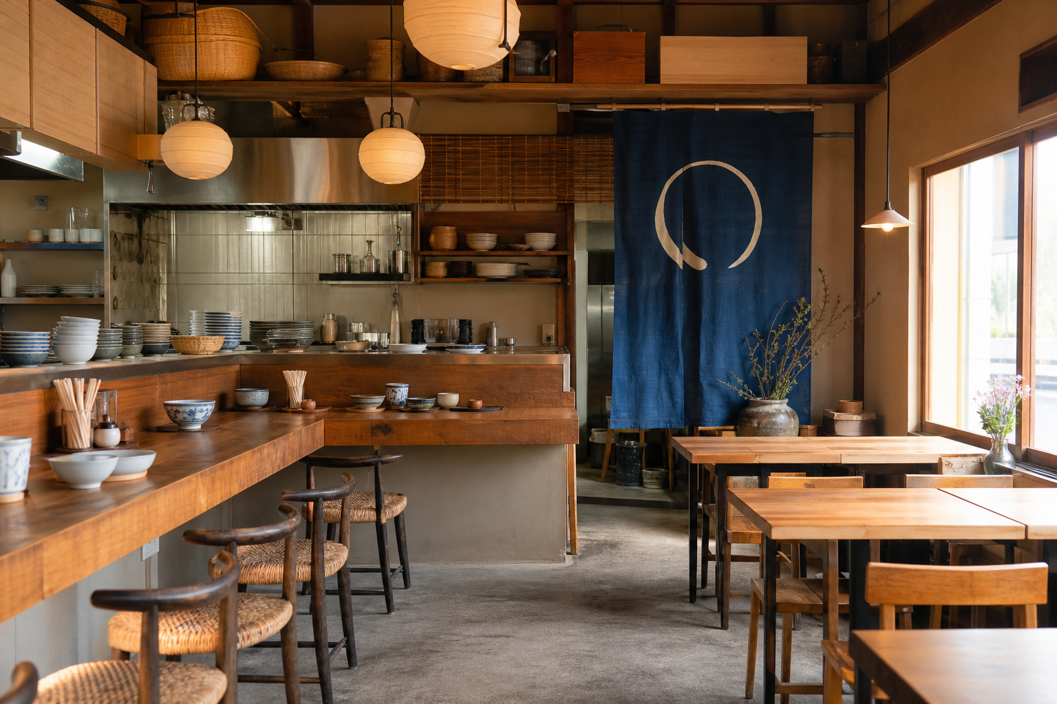 店内 木のカウンター席